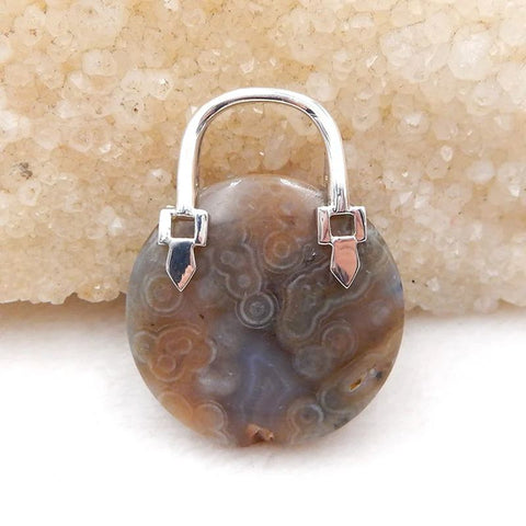 Natural Ocean Jasper Carved handbag Pendant with 925 Silver Jewelry 39x30x9mm, 17g