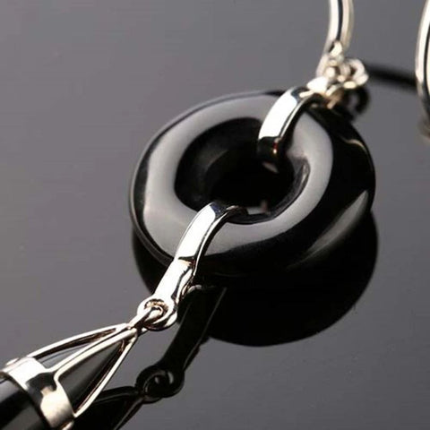 Natural Black Agate Earrings with Sterling Silver Accessory