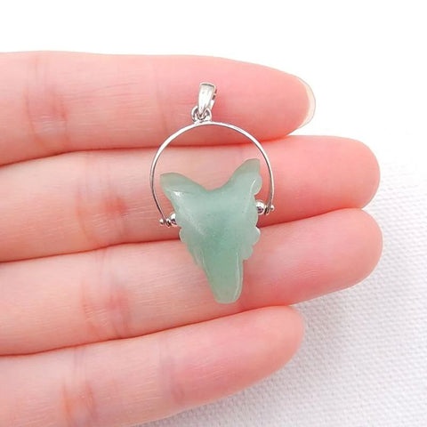 Natural Green Aventurine Carved wolf head Pendant with 925 Sterling Silver 21x15x8mm, 3g