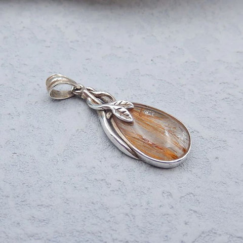 Natural Gold Rutilated Quartz Pendant with 925 Silver Accessory 28x13x4mm, 2.7g