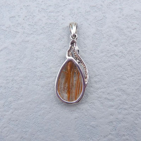 Natural Gold Rutilated Quartz Pendant with 925 Silver Accessory 28x13x4mm, 2.7g