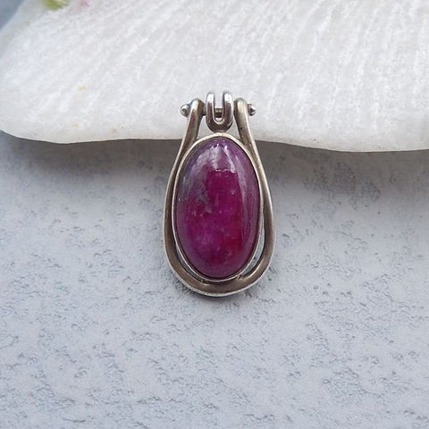 Natural Ruby Gemstone Pendant with 925 Silver Accessory 21x12x6mm, 2.3g