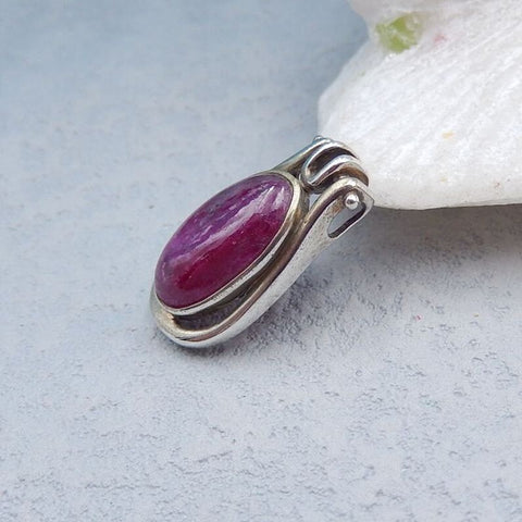 Natural Ruby Gemstone Pendant with 925 Silver Accessory 21x12x6mm, 2.3g