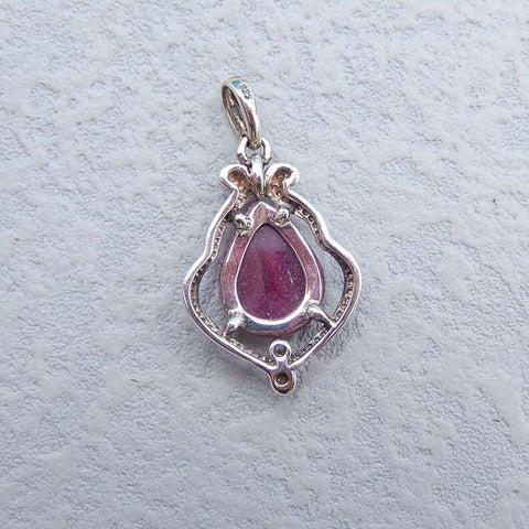 Natural Ruby Gemstone Pendant with 925 Silver Accessory 25x17x4mm, 3.1g