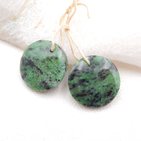 Paire de boucles d'oreilles rondes en rubis naturel et zoisite, pierre pour la fabrication de boucles d'oreilles, 20x6mm, 8.6g