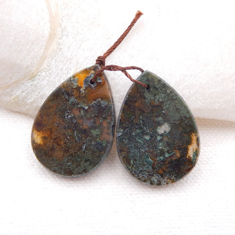 Belle paire de boucles d'oreilles percées en agate mousse en forme de larme 31 x 22 x 4 mm, 9,4 g