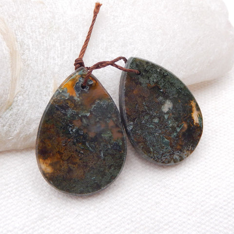 Belle paire de boucles d'oreilles percées en agate mousse en forme de larme 31 x 22 x 4 mm, 9,4 g