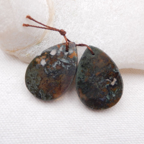 Natural Moss Agate Earring Beads 31x22x4mm, 9.4g