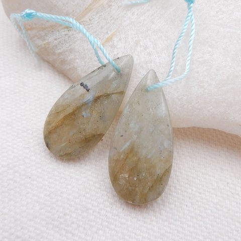 Paire de Boucles d'Oreilles Percées en Labradorite Naturelle 29x13x5mm,6.9g