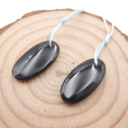 Paire de boucles d'oreilles ovales en obsidienne naturelle, pierre pour la fabrication de boucles d'oreilles, 22x13x5mm, 4.1g