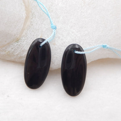 Paire de boucles d'oreilles ovales en obsidienne naturelle, pierre pour la fabrication de boucles d'oreilles, 22x13x5mm, 4.1g