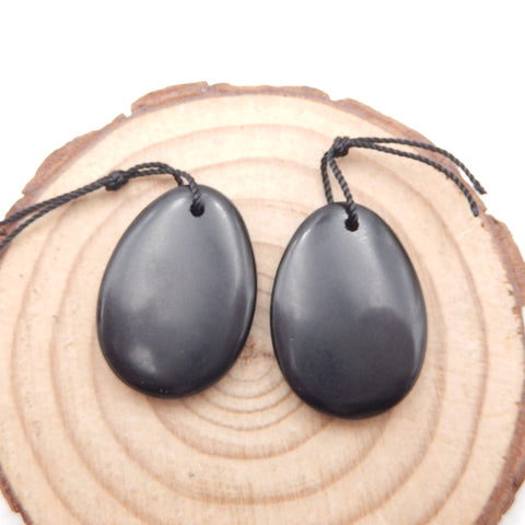 Paire de boucles d'oreilles en pierres précieuses ovales en obsidienne naturelle, 25x18x4 mm, 6,1 g