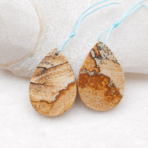 Paire de boucles d'oreilles en pierres précieuses de jaspe naturel, 33 x 23 x 4 mm, 10,3 g