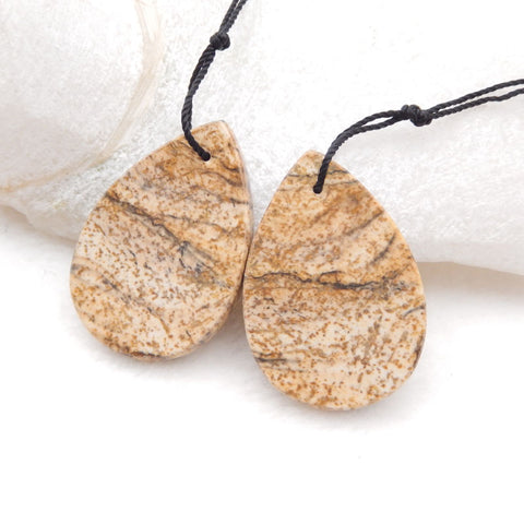 Paire de boucles d'oreilles en pierres précieuses de jaspe naturel, 33 x 23 x 4 mm, 10,3 g