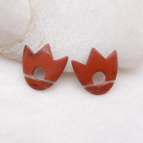 Paire de boucles d'oreilles en jaspe de rivière rouge naturel, pierre pour la fabrication de boucles d'oreilles, 25x24x3mm, 5.13g