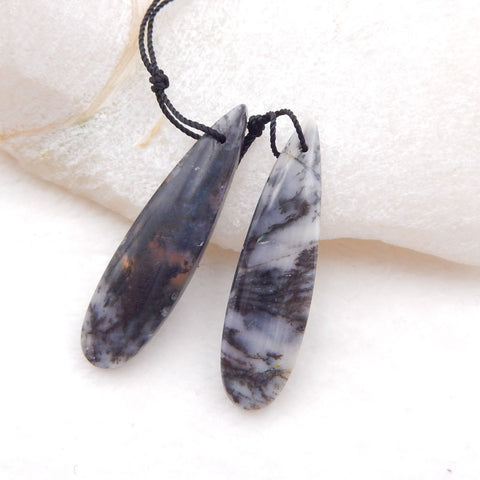 Natural Dendritic Agate Earring Beads 39x13x4mm, 5.6g