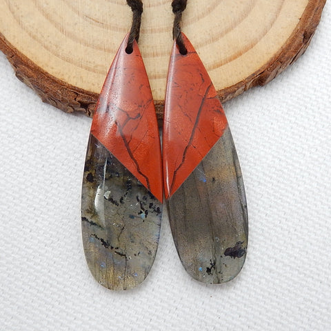 Intarsia of Labradorite and Red River Jasper Earring Beads 42x13x5mm, 8.8g