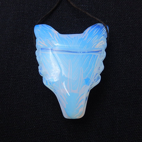 Opalite Carved wolf head Pendant Bead  46x35x13mm, 22.1g