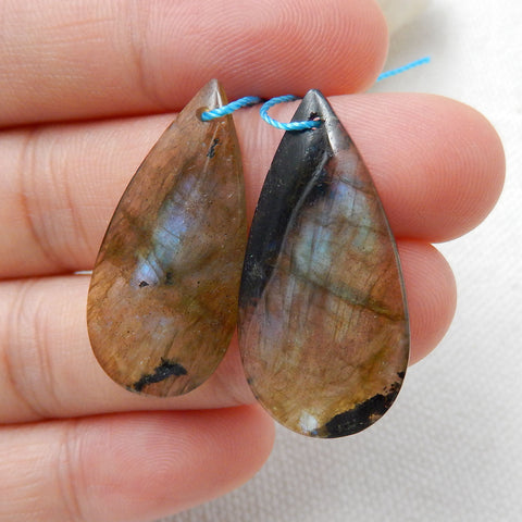 Paire de Boucles d'Oreilles Percées en Labradorite Naturelle 29x13x5mm,6.9g