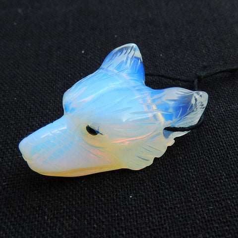 Perle pendentif tête de loup sculptée à la main en opalite, 35x27x13mm, 12.2g