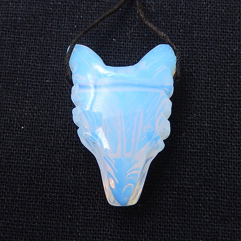 Perle pendentif tête de loup sculptée à la main en opalite, 40x31x15mm, 17.8g