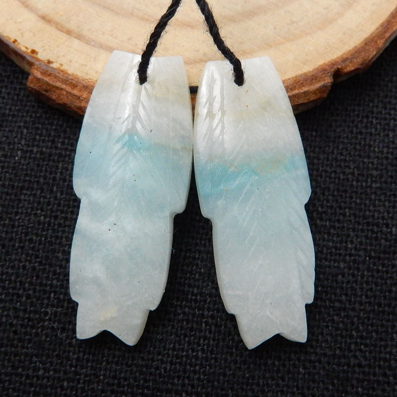 Natural Amazonite Carved Feather Earring Beads 30x20x5mm, 9g