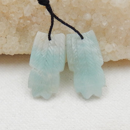 Natural Amazonite Carved Feather Earring Beads 30x20x5mm, 9g