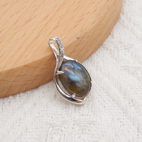 Silver Accessories! Natural Labradorite Gemstone With Silver 925 Pendant, Popular Gemstone Pendant For Necklace, 27x14x5mm, 2.7g