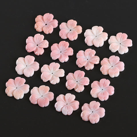 BITEFU 1Pair Carved Natural Pink Shell Flower , Queen Conch Shell Beads, Popular Pink Flower Beads, 2.9g