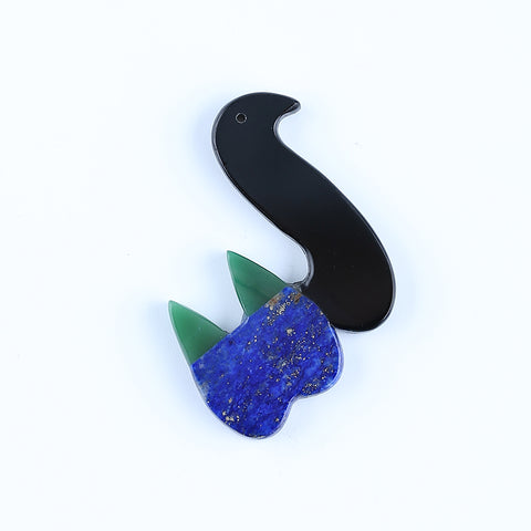 Intarsia of Obsidian, Lapis Lazuli and African Jade Pendant Bead 49*32*3mm