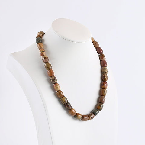 New Arrival! Hand-Woven, Natural Multi-Color Picasso Jasper Necklace, 17 Inch,12x10mm,55.1g