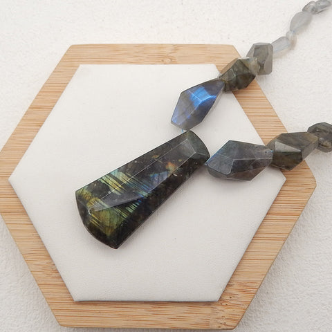 Natural Labradorite Faceted Pendant Gemstone Necklaces, Labradorite Gemstone Necklaces,47x23x10mm,6x5x4mm,19 Inch,46.8g