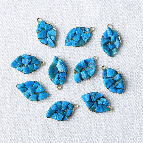 Intarsia of Turquoise and Copper Leaf Back Pendant Beads 18x12x3mm