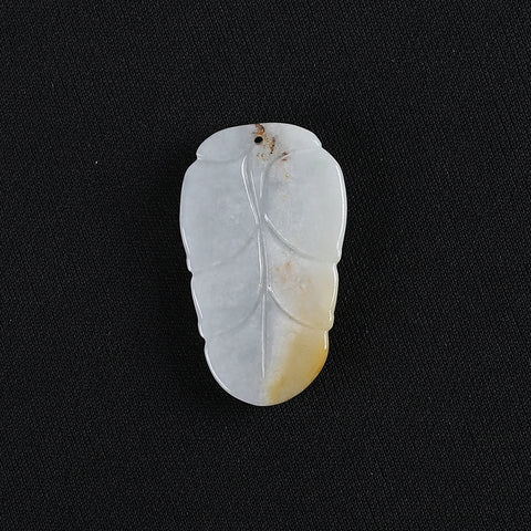 Handmade Jewelry,Carved Natural Jade Leaf Gemstone Pendant Bead,Unique Stone Pendant,42x25x5mm,11g