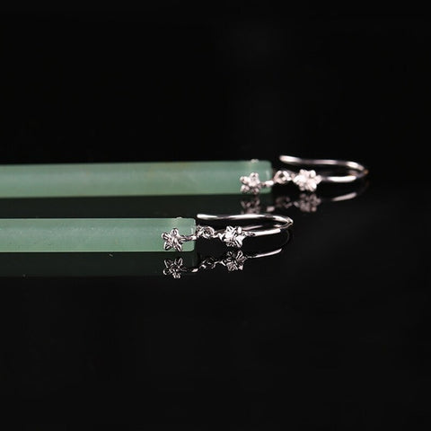 Natural Green Aventurine Earrings with 925 Sterling Silver Accessory 56x4mm, 5.8g