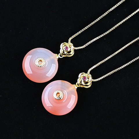 1 SET 16.5 Inch Gold Plated Necklace, Natural Agate Donut Shape Pendant, Adjustable Necklace, Best Gemstone Gift,15×15×8mm, 4.8g