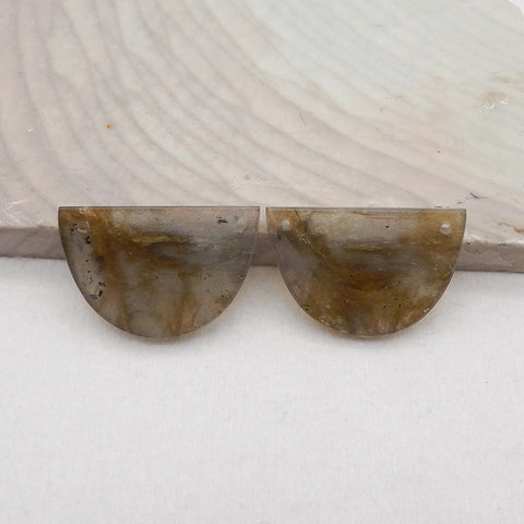 New 1 Pair Natural Flash Labradorite Double Hole Gemstone Earrings, Gem Jewelry Gift, Customized Gemstone Earring Pair, 25×21×3mm, 4.4g