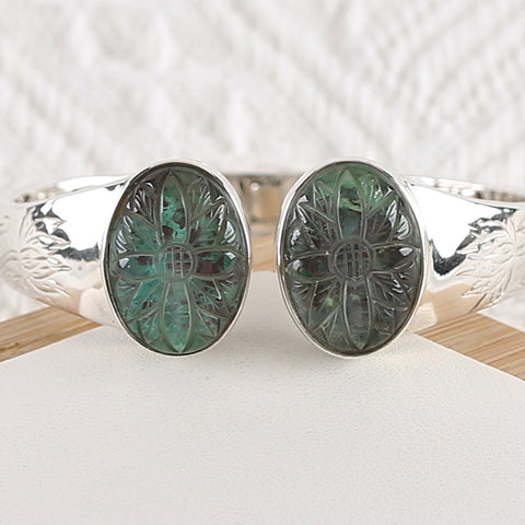 New Natural Stone Chrysocolla And Quartz Handmade Sterling Silver 925 Fashion Buckle Bracelet, 56x65x23mm, 42.7g