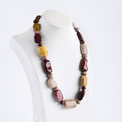 Natural Mookaite Jasper Gemstone Necklace, Handmade Jewelry, 1 Strand, 18 Inch, 30x20x10mm, 9x8mm,117.3g