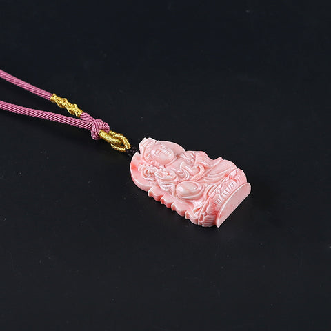 BITEFU 1 Strand Pink Conch Shell (Made Of Powder Of Shell, Color Is Enhanced ) Buddha Pendant Necklace, 18.7g