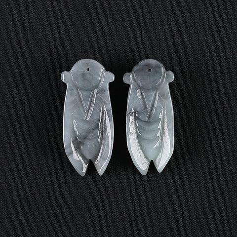 2 PCS Handmade Jewelry,Carved Natural Jade Cicada Gemstone Pendant Bead,Unique Stone Pendant,36x15x6mm,37x16x6mm,12.3g