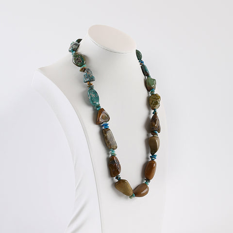 New Arrival! Raw Gemstone Necklaces, Natural Turquoise And Blue Opal Gemstone Necklaces, 19.5 Inch, 29x18x15mm, 6x5x2mm, 104.2g