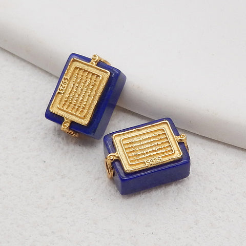 BITEFU 1Pair Silver Gold Plated Natural High Quality Lapis Lazuli Rectangle Gemstone Earring beads 3g