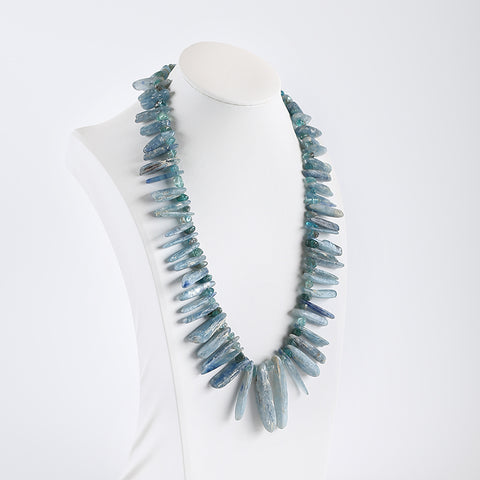 Natural Blue Kyanite And Blue Apatite Crystal Jewelry Necklace, Adjustable Necklace,1 Strand,18.5 Inch,44×10×9mm,8×7×3mm,162.6g