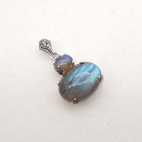 Silver Accessories! Natural Labradorite Gemstone With Silver 925 Pendant, Popular Gemstone Pendant , 27x20x10mm, 7.8g