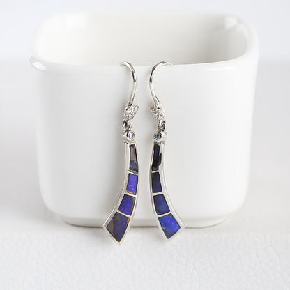 Handmade Jewelry Lapis Lazuli  Inlaid Earrings With 925 Sterling Silver, 30x6x2mm, 3g