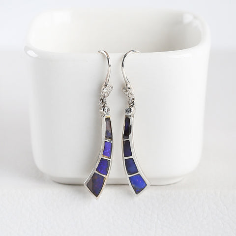 Handmade Jewelry Lapis Lazuli  Inlaid Earrings With 925 Sterling Silver, 30x6x2mm, 3g