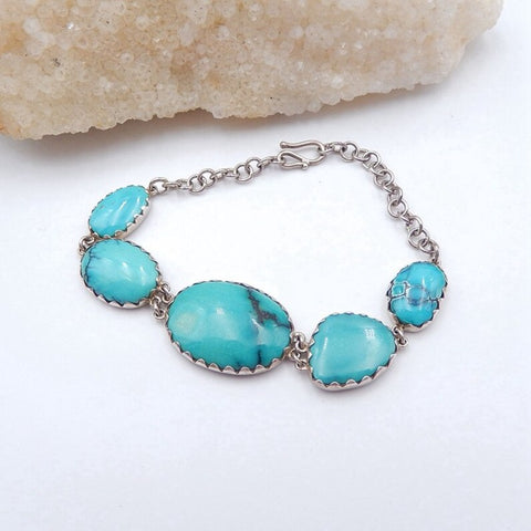 Natural Turquoise Buckle Bracelet with 925 Sterling Silver Accessory