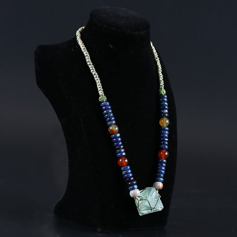 Natural Green Quartz, Lapis Lazuli, Mookaite Jasper and Red Agate Pendant Beads for Necklace 28 inches, 31mm, 10mm, 9*4mm, 60g