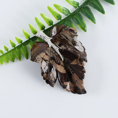 New Natural Chohua Jasper Handcarved Leaf Pendant,925 Sterling Silver Pinch Bail,58x43x7mm,21g